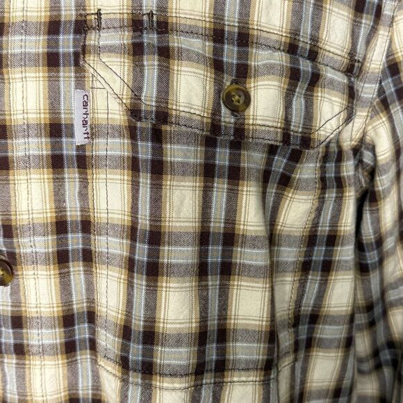 Carhartt Relaxed Fit Men's Long Sleeve Button Down, Brown Plaid, Size M, 2/$50 - Picture 6 of 12